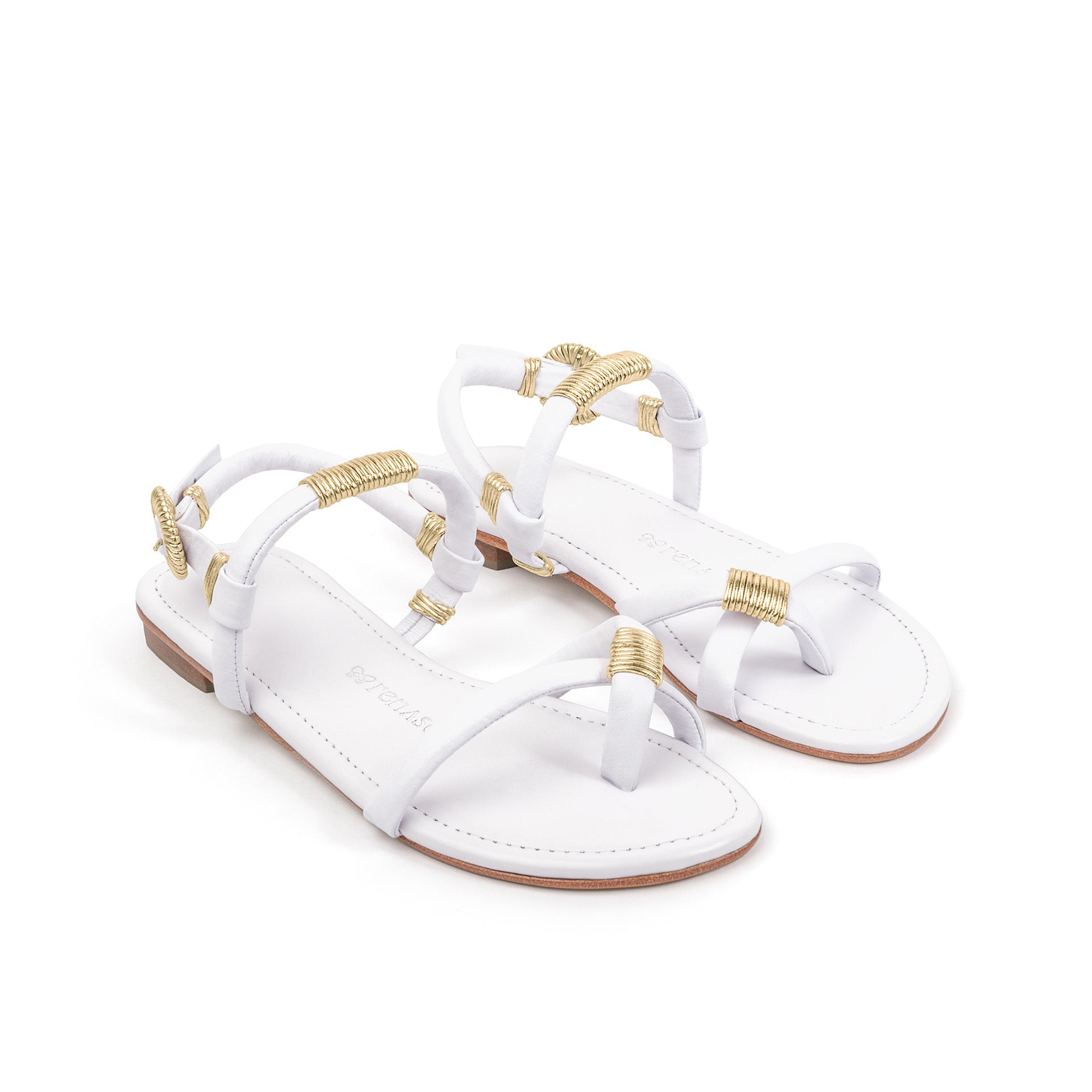 Claudia Flat Sandal White & Gold