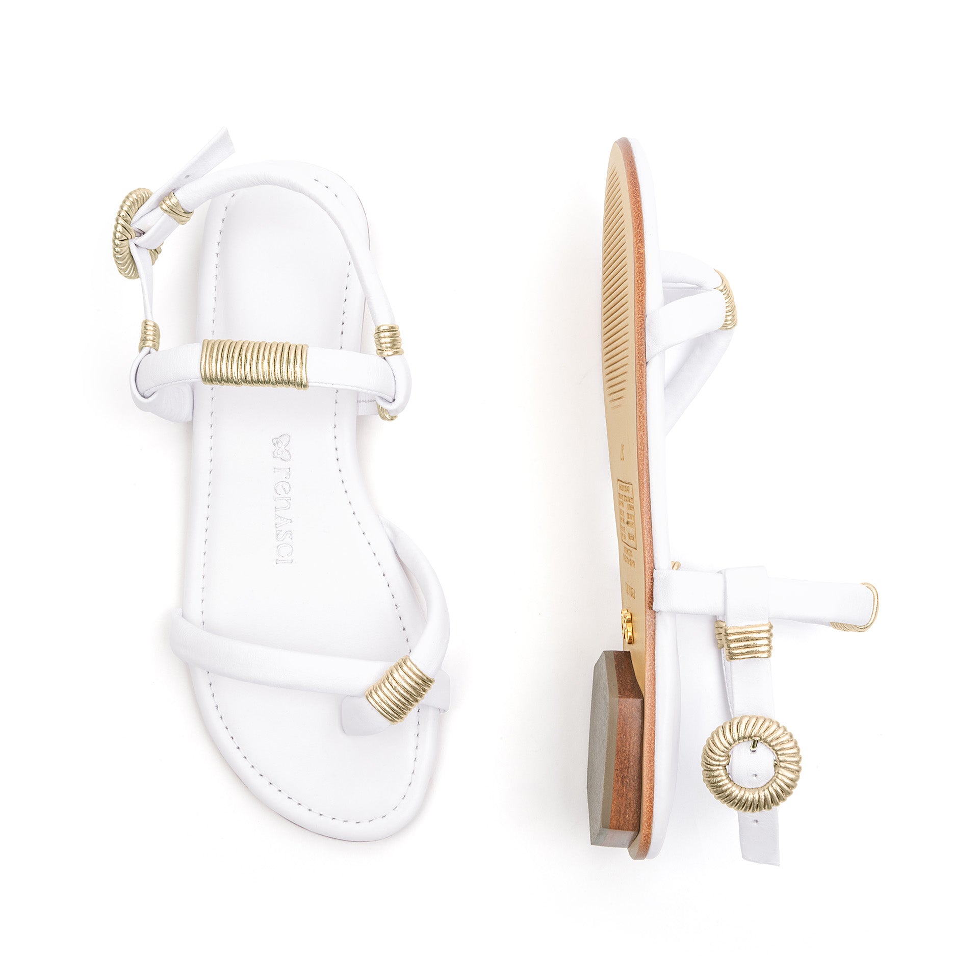 Claudia Flat Sandal White & Gold