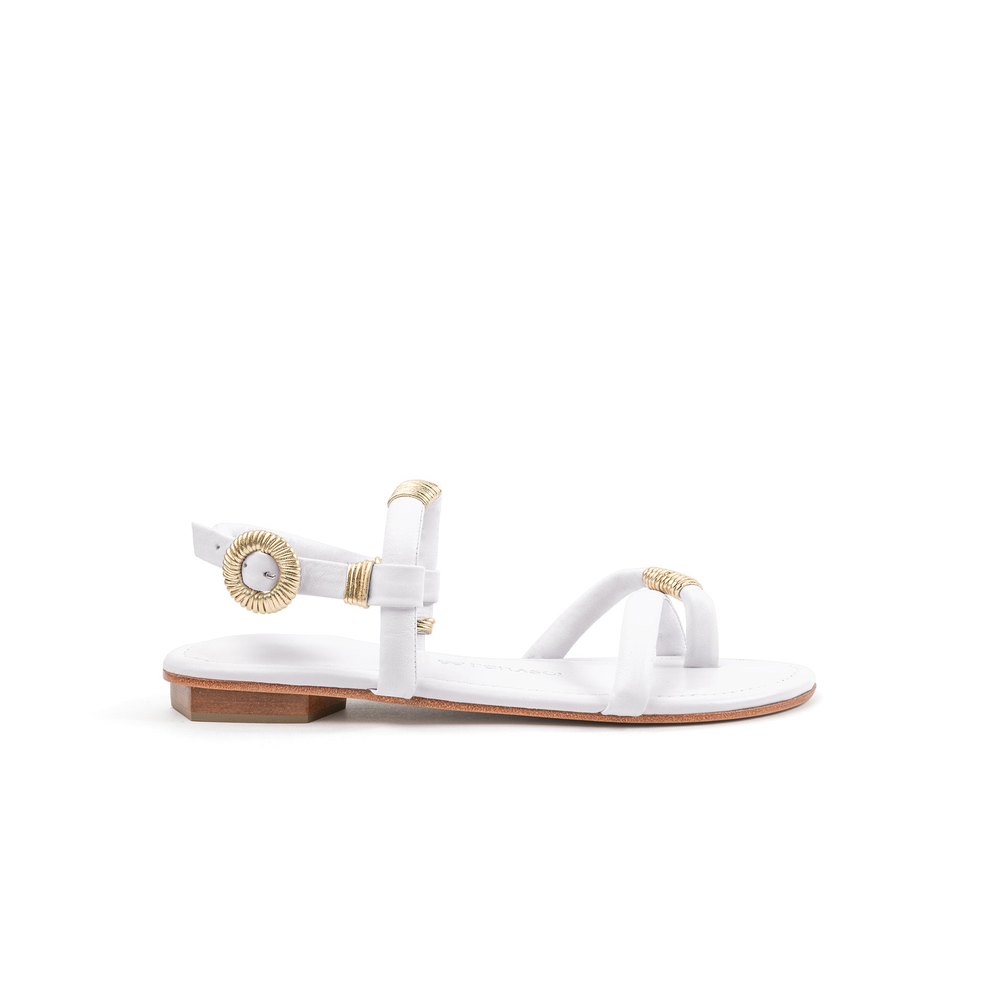 Claudia Flat Sandal White & Gold