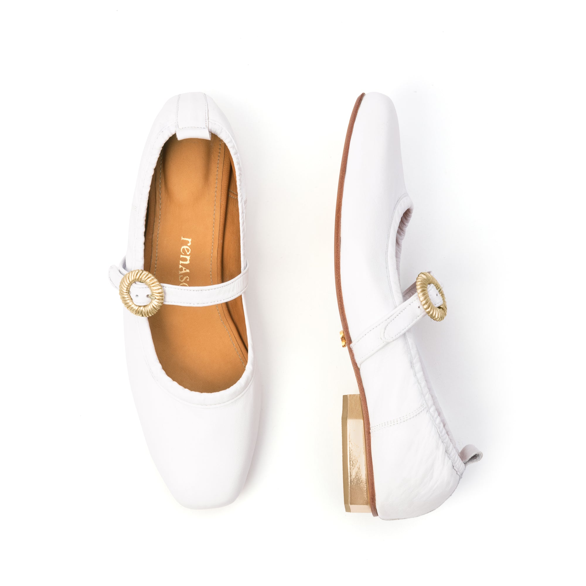 Gloria Mary Jane Flat White & Gold