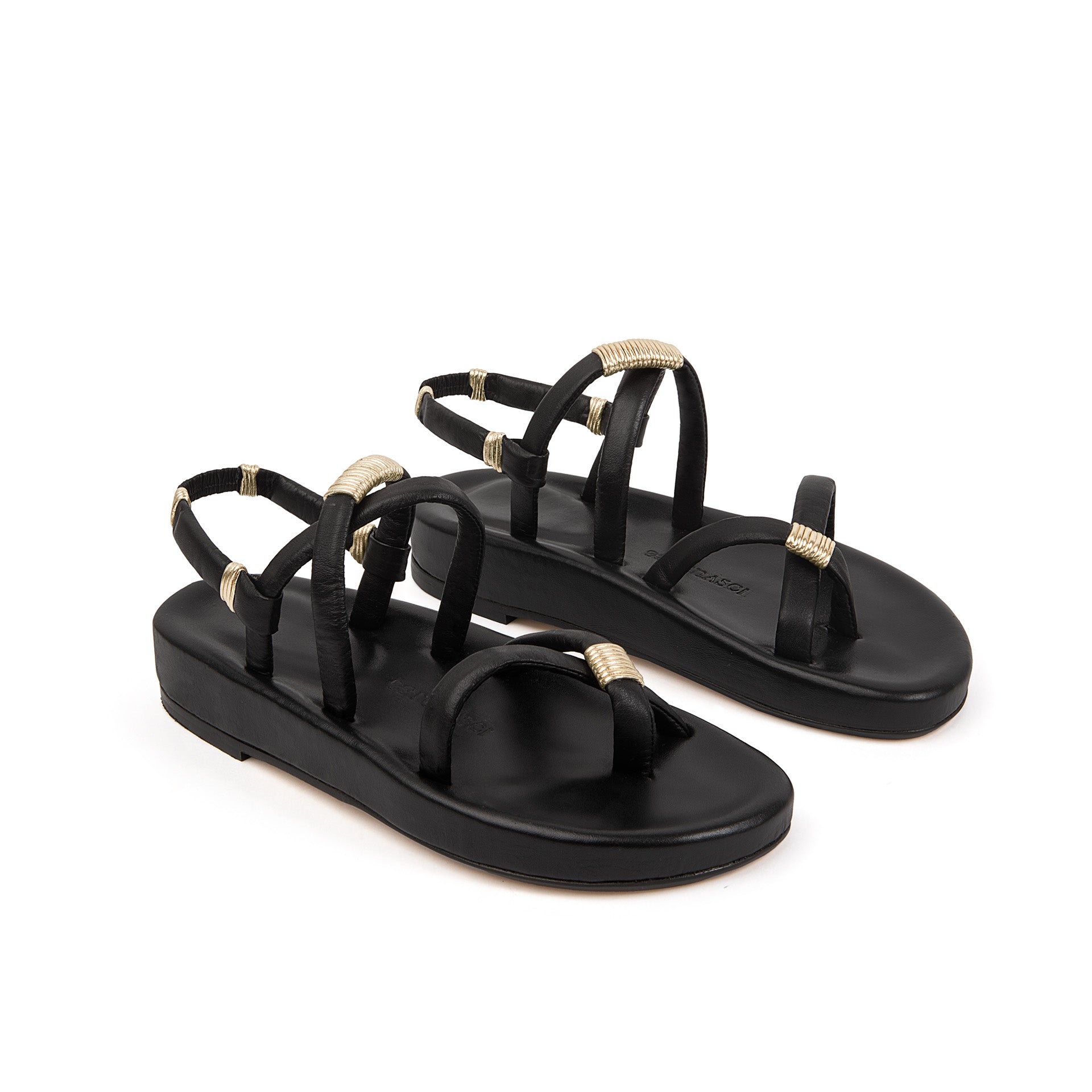 Flora Platform Crossover Sandal Black & Gold