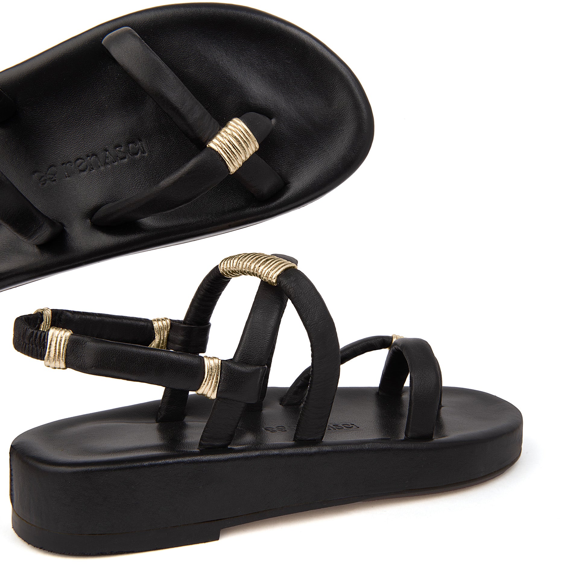 Flora Platform Crossover Sandal Black & Gold