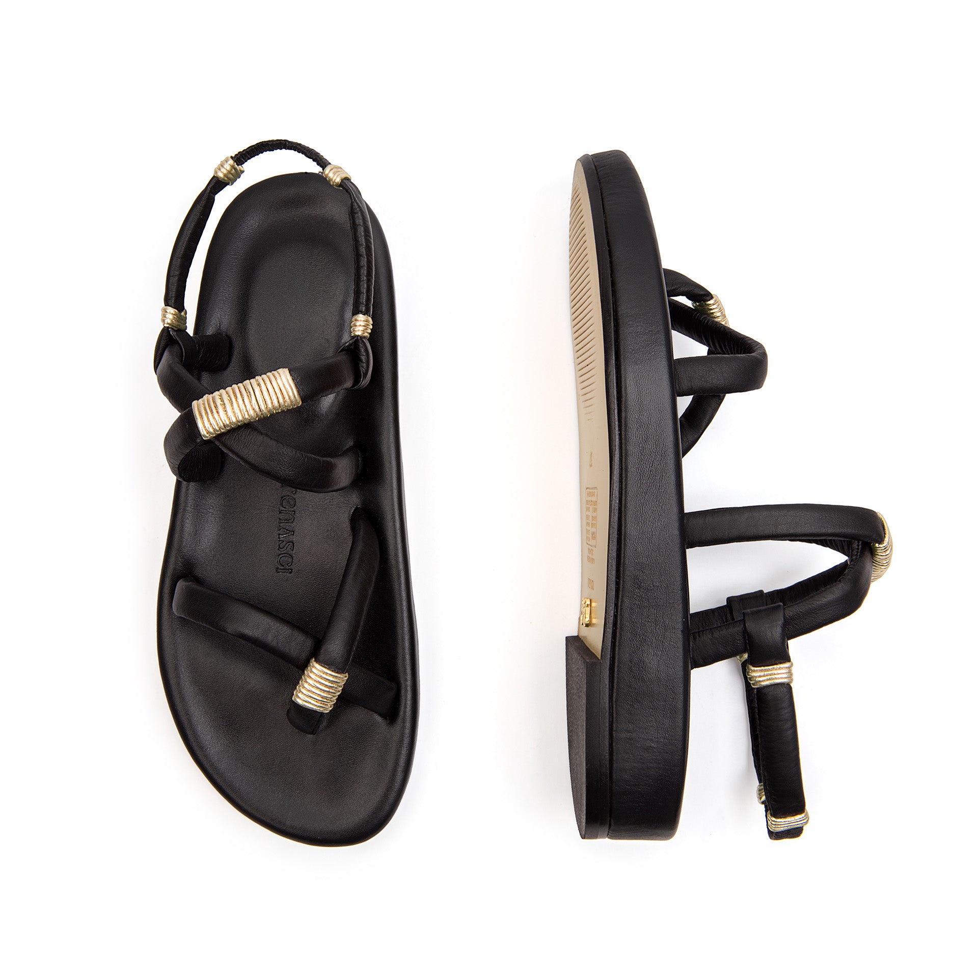 Flora Platform Crossover Sandal Black & Gold