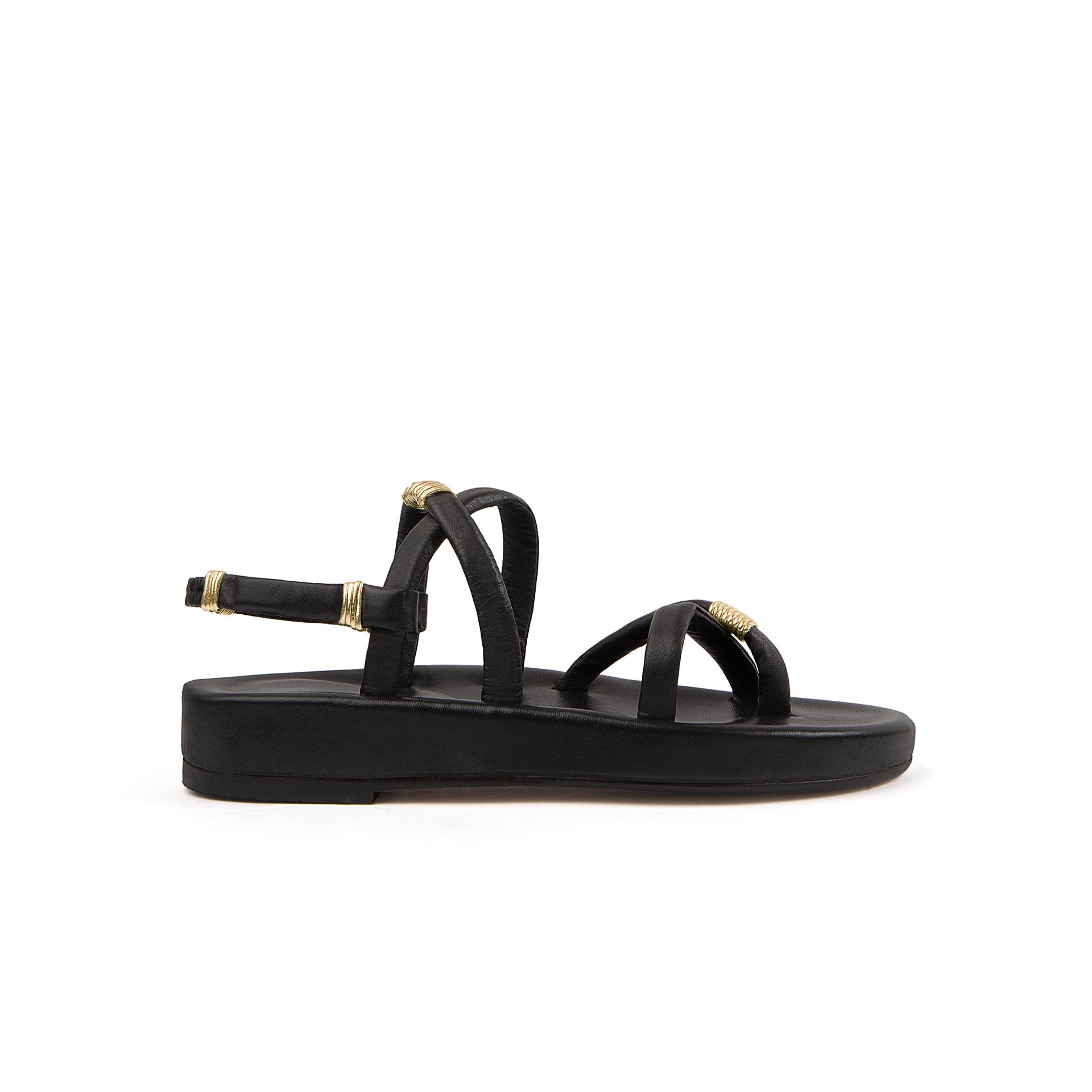 Flora Platform Crossover Sandal Black & Gold