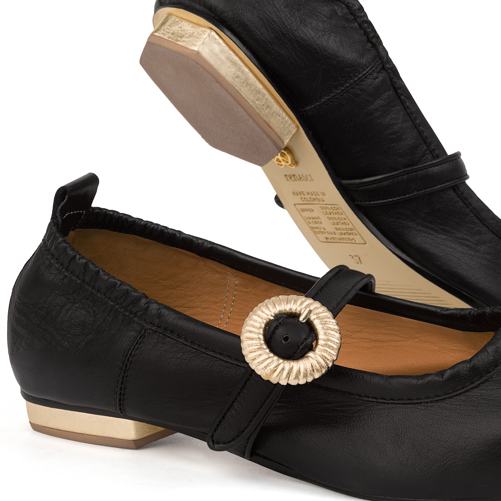 Gloria Mary Jane Flat Black & Gold