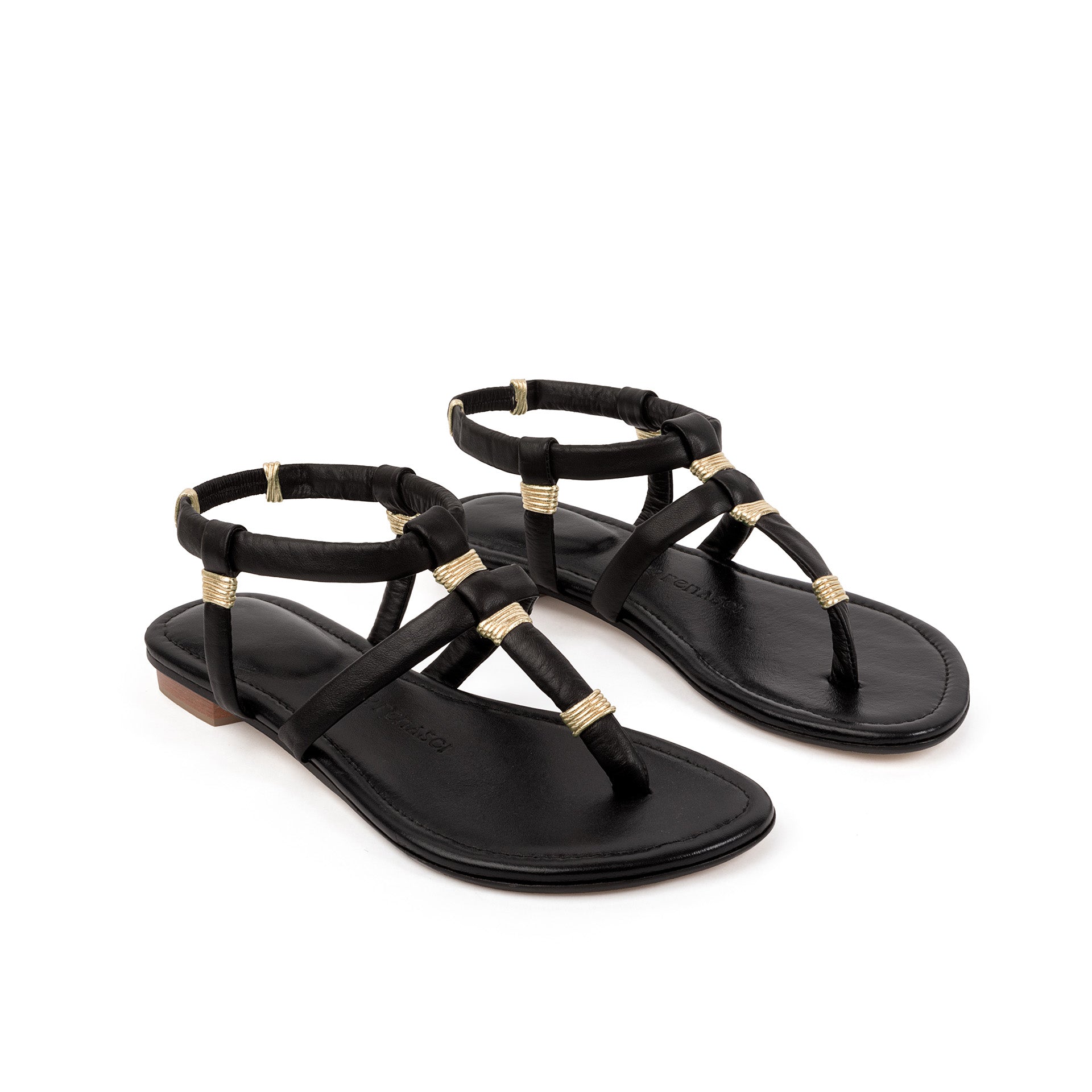 Maria Flat Sandal Black & Gold